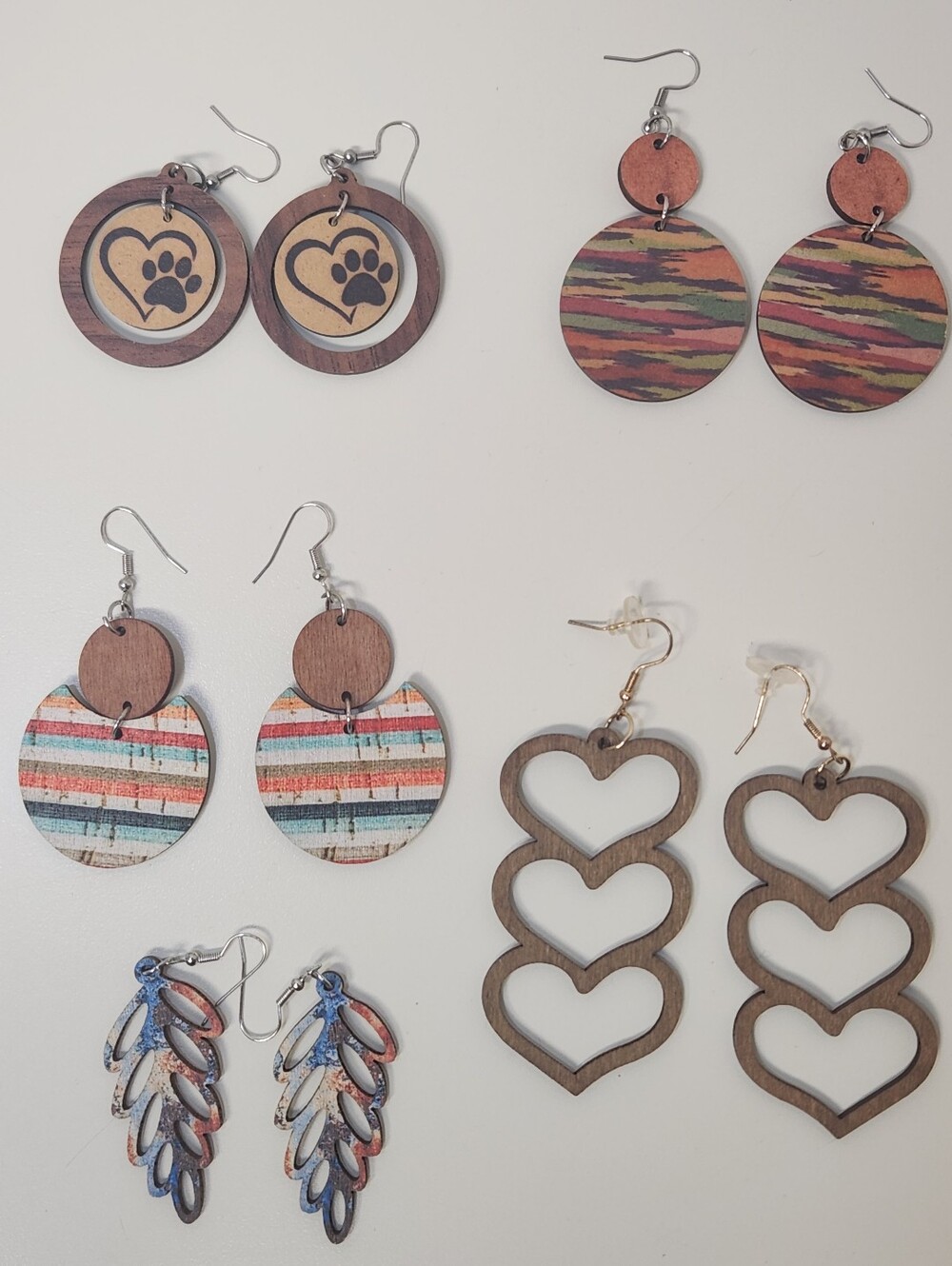 Bundle of 5 Lightweight Wooden Earrings